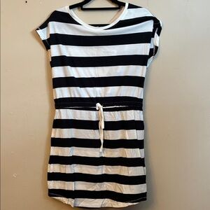 Only Black and White Striped Drawstring Waist Dress
